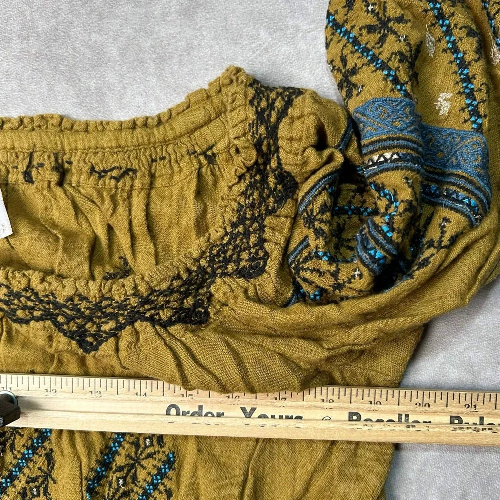 Free People All I Need Off the Shoulder Embroidered Boho Peasant Blouse To